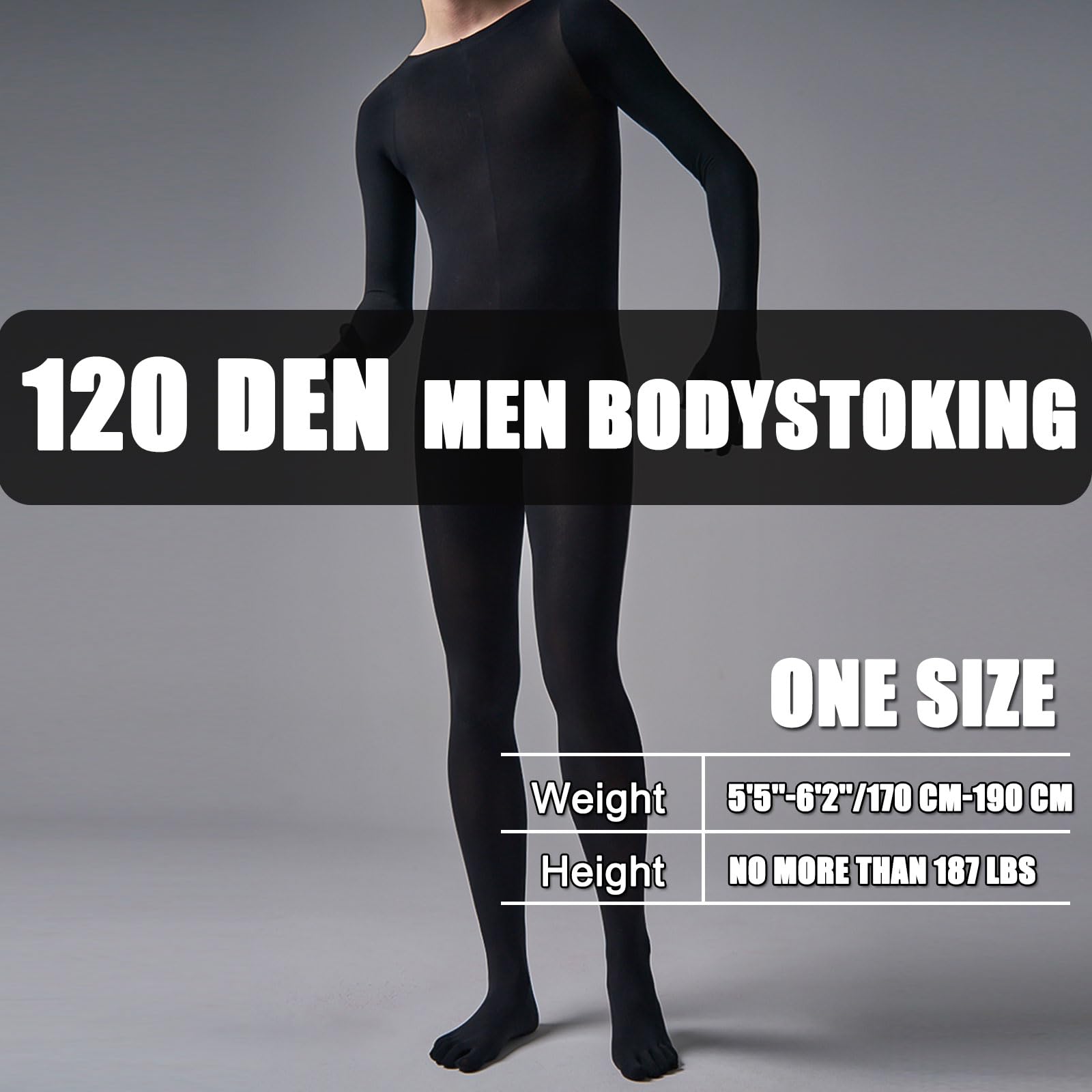 HTRUIYATY Combinaison Homme Bodystocking Ouvert Sexy Bodysuit Manches Longues Pantyhose Lingeries Jumpsuit for Men 120 DEN