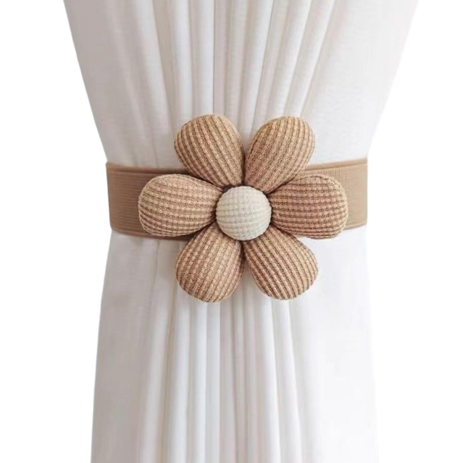 Buxuaaaa Curtain Tieback with Flower Decoration and Button Elastic Strap Window Drapery Holdbacks Tie for Living Room Bedroom Curtain Fasteners Elastic