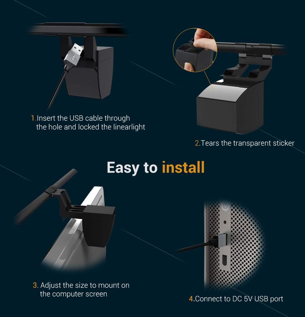 Up To 40% OFF Quntis e-Reading LED Monitor Light Bar with No Screen Glare for Eye Caring, USB Powered Computer Monitor Lamp Save Desk Space, 3 Lighting Modes with 10 Brightness Levels Office Home Desk Lamp, Black