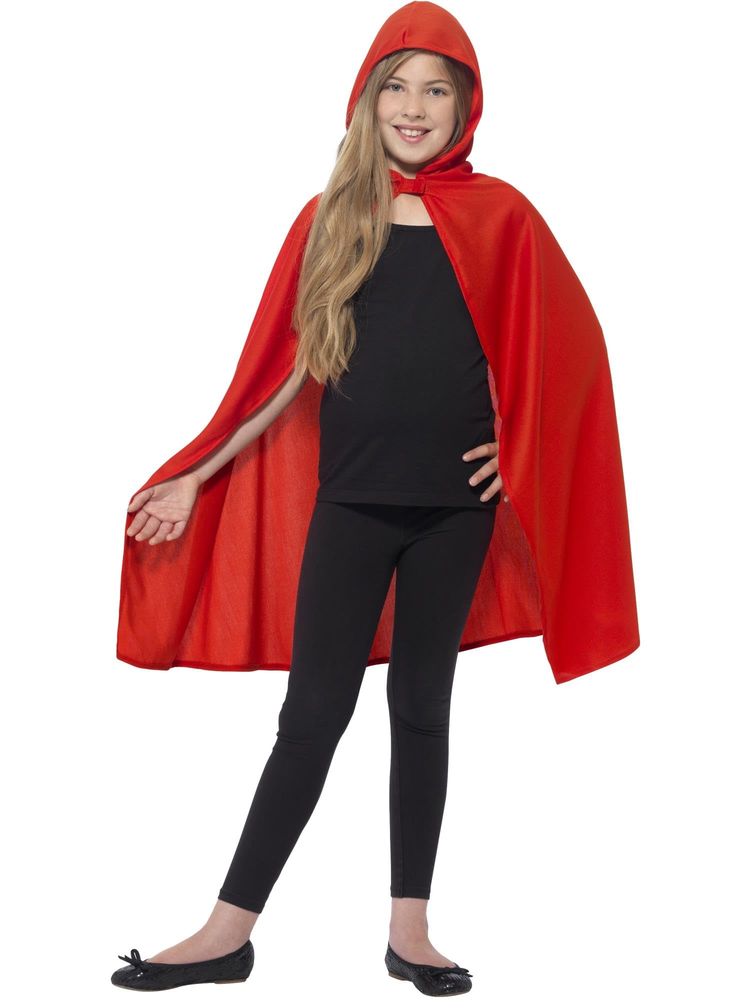 Smiffys Hooded Cape, Red , Girls Fancy Dress, Child Dress Up Costumes
