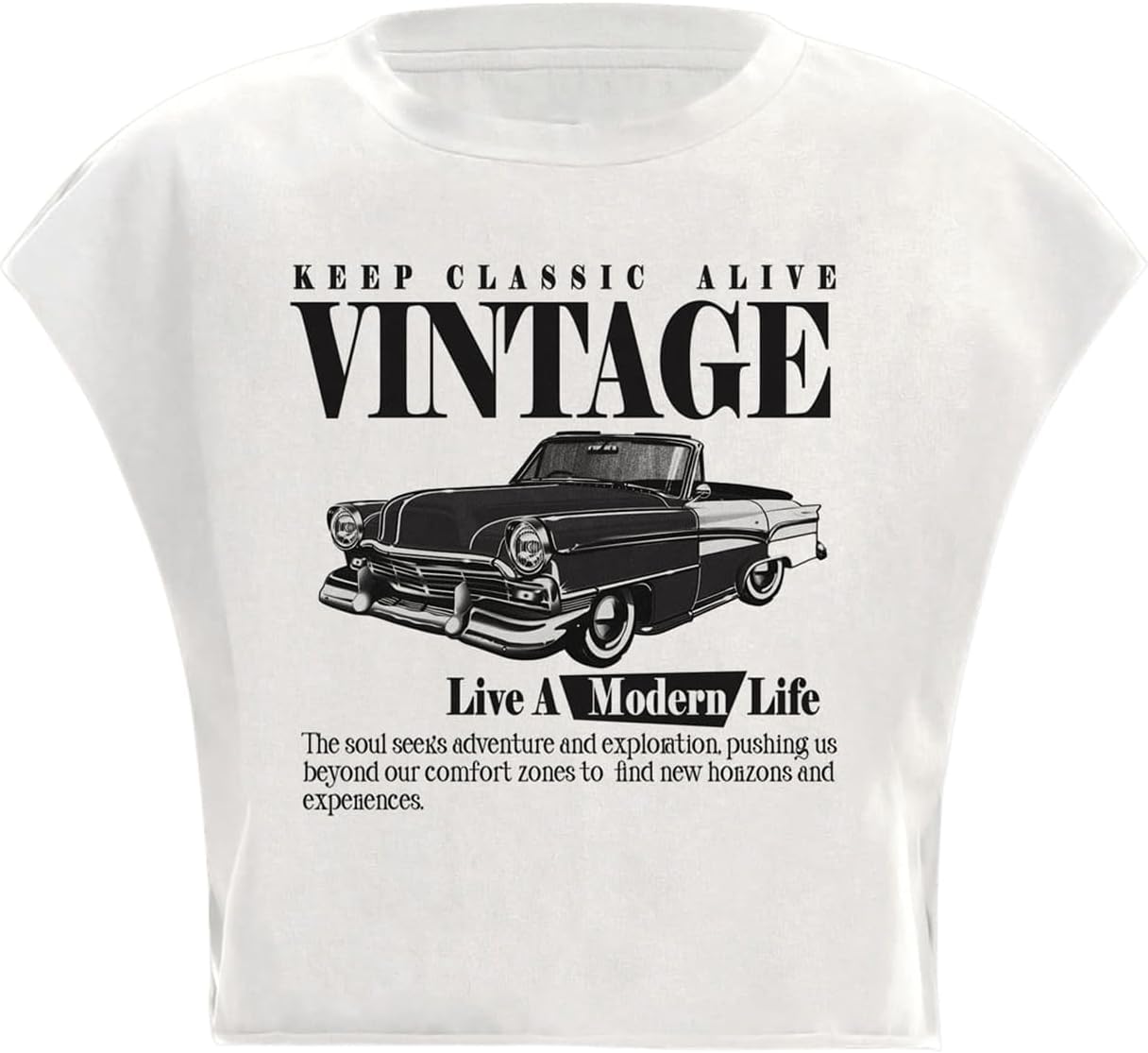 GORGLITTER Women's Graphic Print Cap Sleeve Crop Top Casual Round Neck Short Sleeve T-Shirt