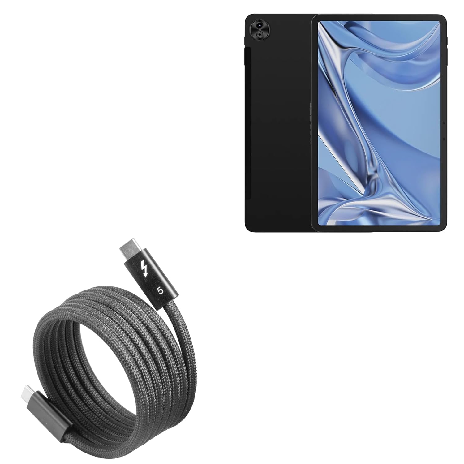 BoxWave Cable Compatible with Doogee T20 Ultra (12 in) - SnapWrap Thunderbolt 5.0 Cable (5ft 240W), Magnetic Self-Coiling Nylon Braided Retractable - Jet Black
