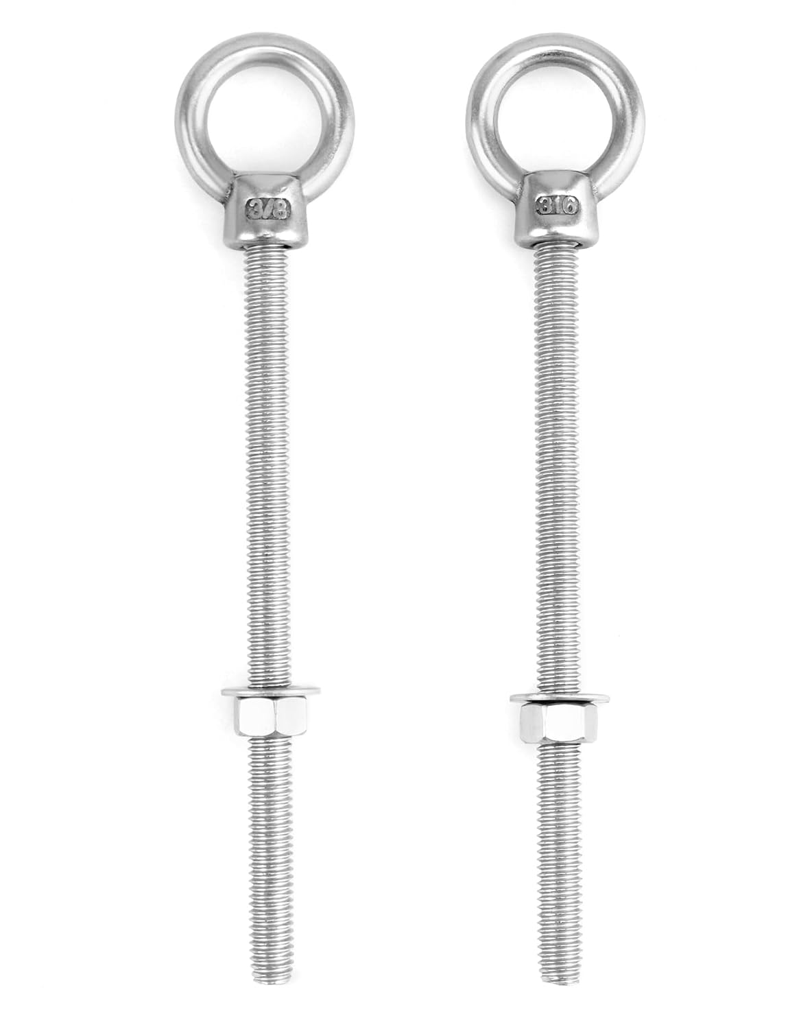 QWORK 316 Stainless Steel Machinery Eye Bolt with Shoulder, 5 Pack 3/8" x 6" Long Stainless Steel Marine Grade Shoulder Eye Bolt, Threaded Eyebolts, WD30279
