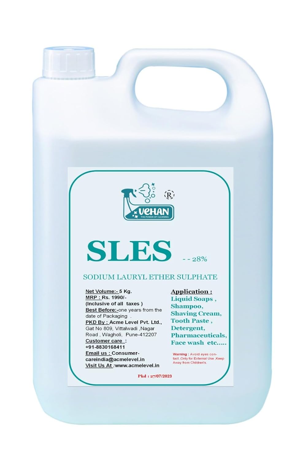 VEHAN Multipurpose SLES (Sodium Laurel Ether Sulphate) Liquid Excellent Surfactant and