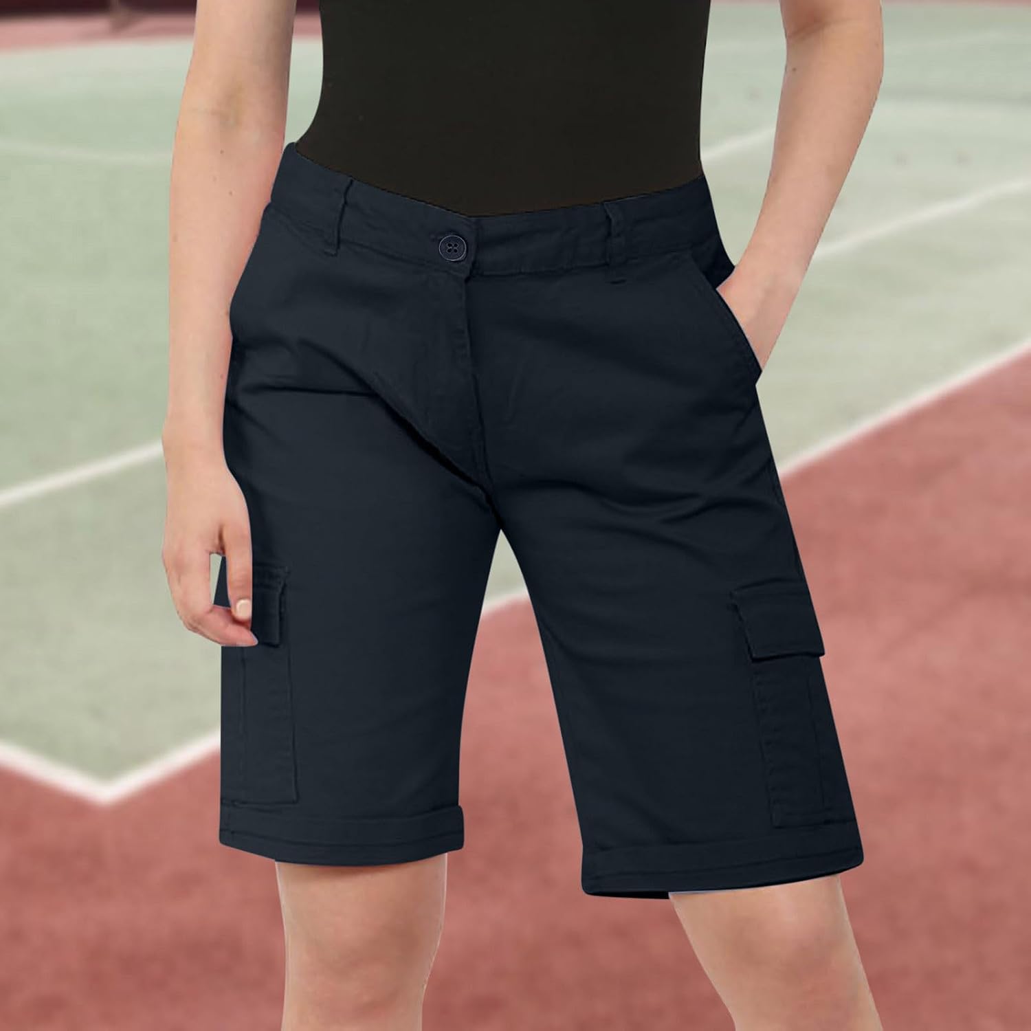 Bermuda Cargo Shorts Women Knee Length High Waist Long Hiking Shorts Summer Casual Loose Dressy Short with Pockets