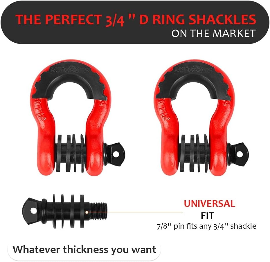 AUTOBOTS Shackles 3/4" (2 Pack), D Ring Shackles 45,000Ib Max Break Strength with 7/8" Pin & Isolator Washers Heavy Duty Clevis Shackle for Tow Strap Jeep Vehicle Off Road Recovery Red-Black - Image 7