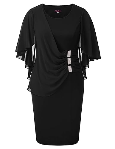 Hanna Nikole Women's Plus Size Chiffon Ruffle Flattering Cape Sleeve