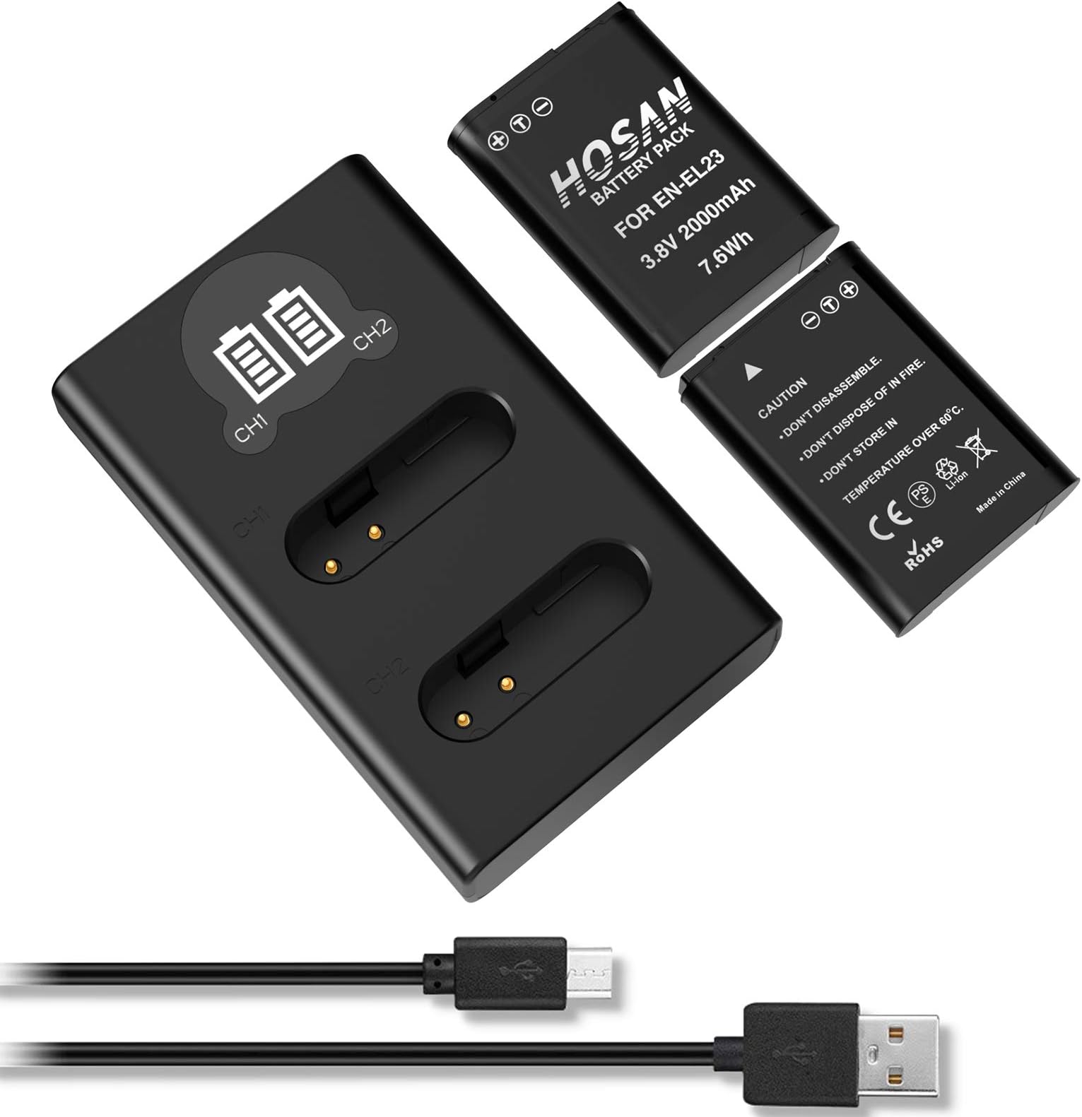 EN-EL23 Camera Battery (2 Pack) Set for Nikon EN-EL23 Nikon Coolpix B700, P600, P610, P610s, P900, P900s, S810c