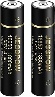 JESSPOW 16650 Rechargeable Battery, 16650 Battery 1800mAh 3.7V Li-ion Rechargeable Battery with Button Top for Flashlights Torches - 2 Pack