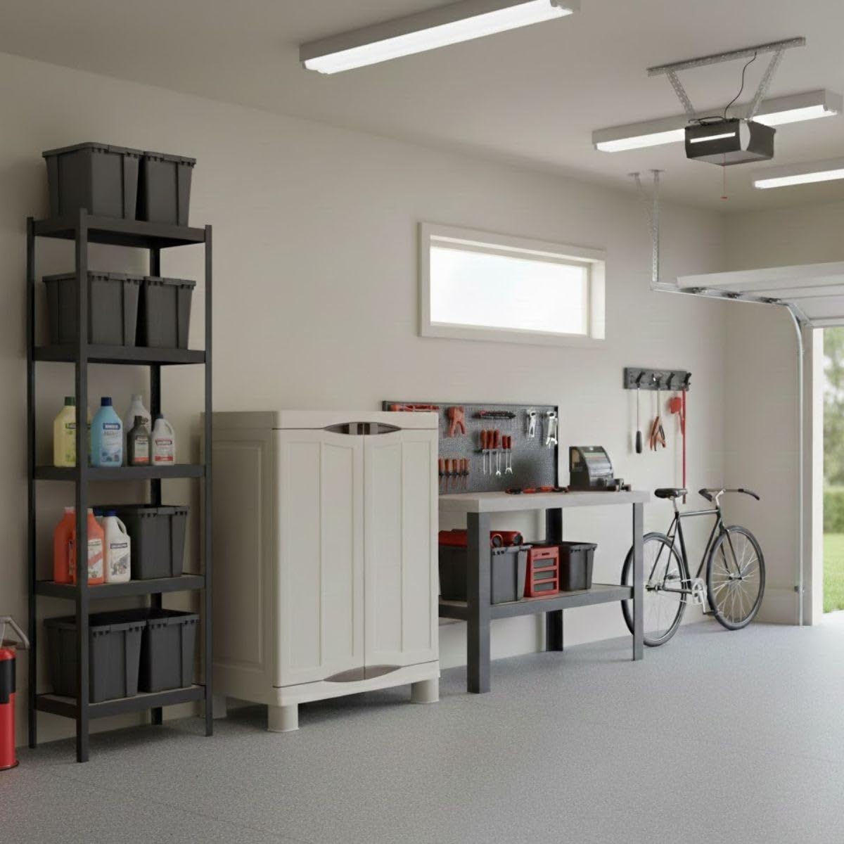 Intec – Armario bajo exterior interior beige 2 puertas 2 estantes 70 x 47 x 97 cm – pequeño mueble de almacenamiento carga 50 kg Max Garage Lavandería Terraza jardín