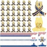 Furbeko 36 Sets September 11th Awareness Favors 9-11 Never Forget Lapel Pins Patriot Day Memorial Cards Twin Towers Patriotic Ribbon Brooch Badge Pin Gifts for Jacket Hat Backpack Honor Anniversary