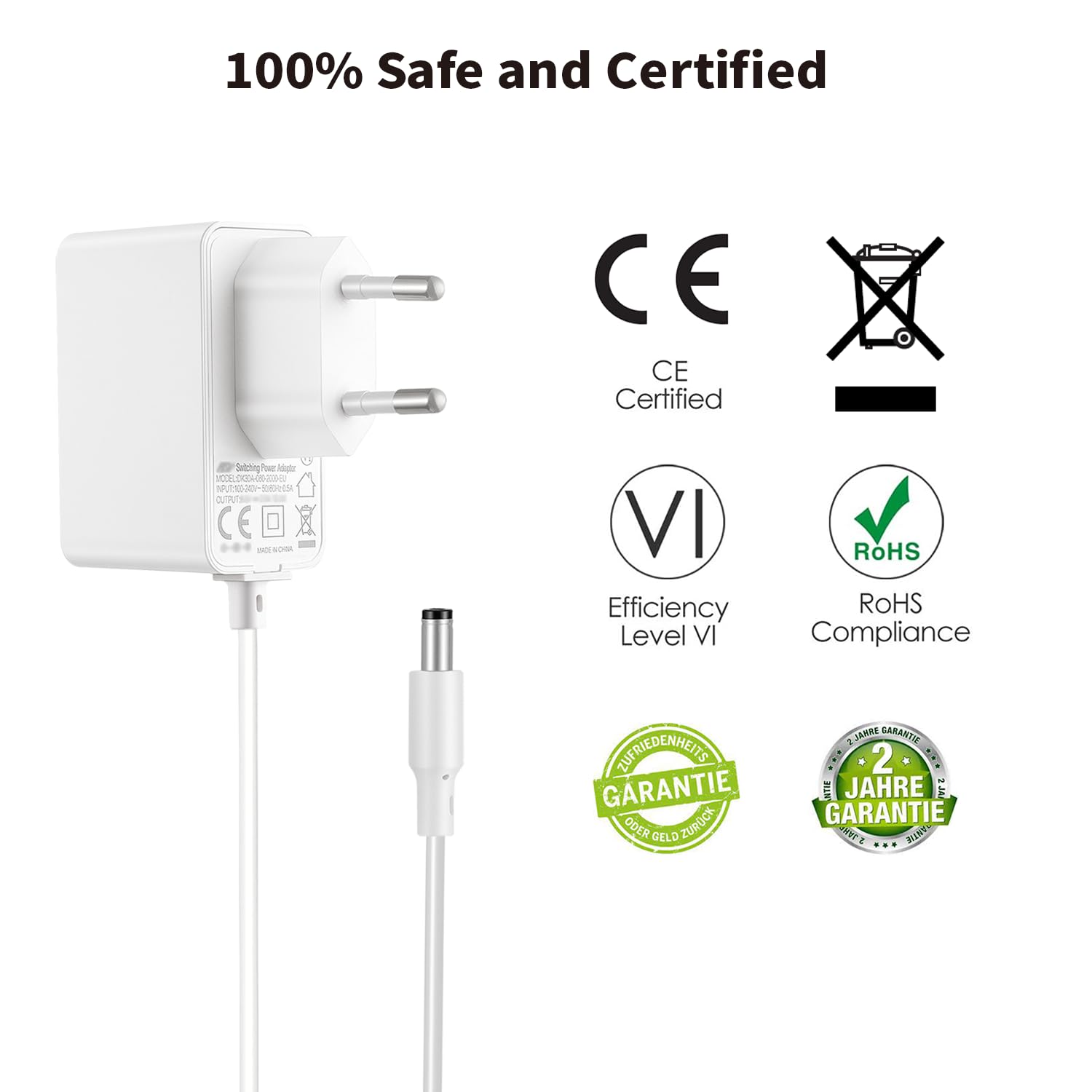 Zasilacz sieciowy do Philips Avent niani kabel do ładowania 2 m, zasilacz 6 V 2 A 1 A 0,5 A ładowarka do SCD501/00, SCD503/26, SCD723/26, SCD560, DECT niania elektroniczna dla niemowląt, SCD505