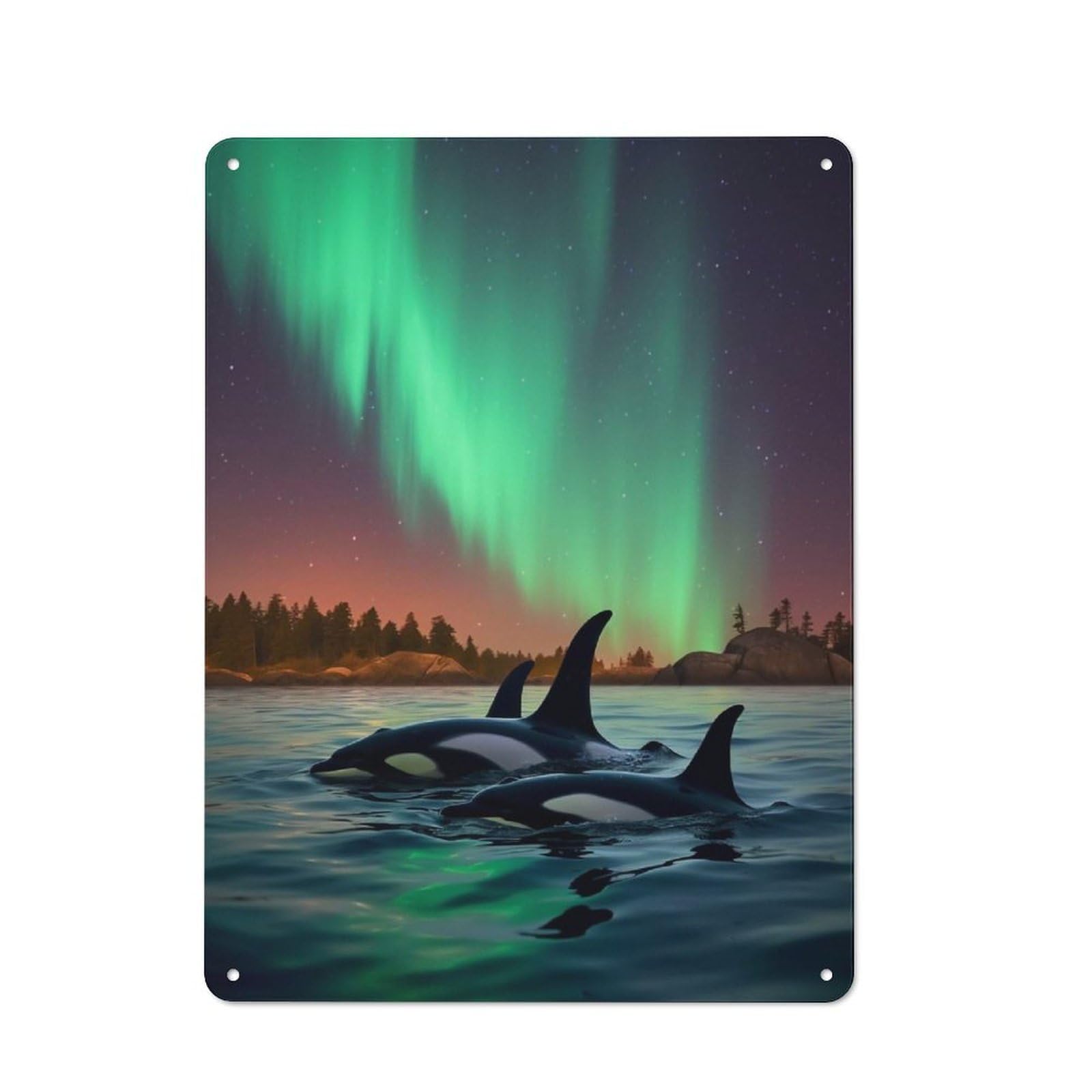 Junmoney Aurora Orca Whale Northern Metal Sign 40X30cm With For Pub Or Café, Vintage Decor, For Metal Sign Collectors, For Garage And Workshop Walls