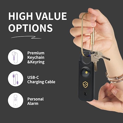 Miniatura 2 de Alarma personal para mujeres, hombres, niños, ancianos, autodefensa, diseñada por mujeres, altavoces adicionales de 140 dB con luz estroboscópica,