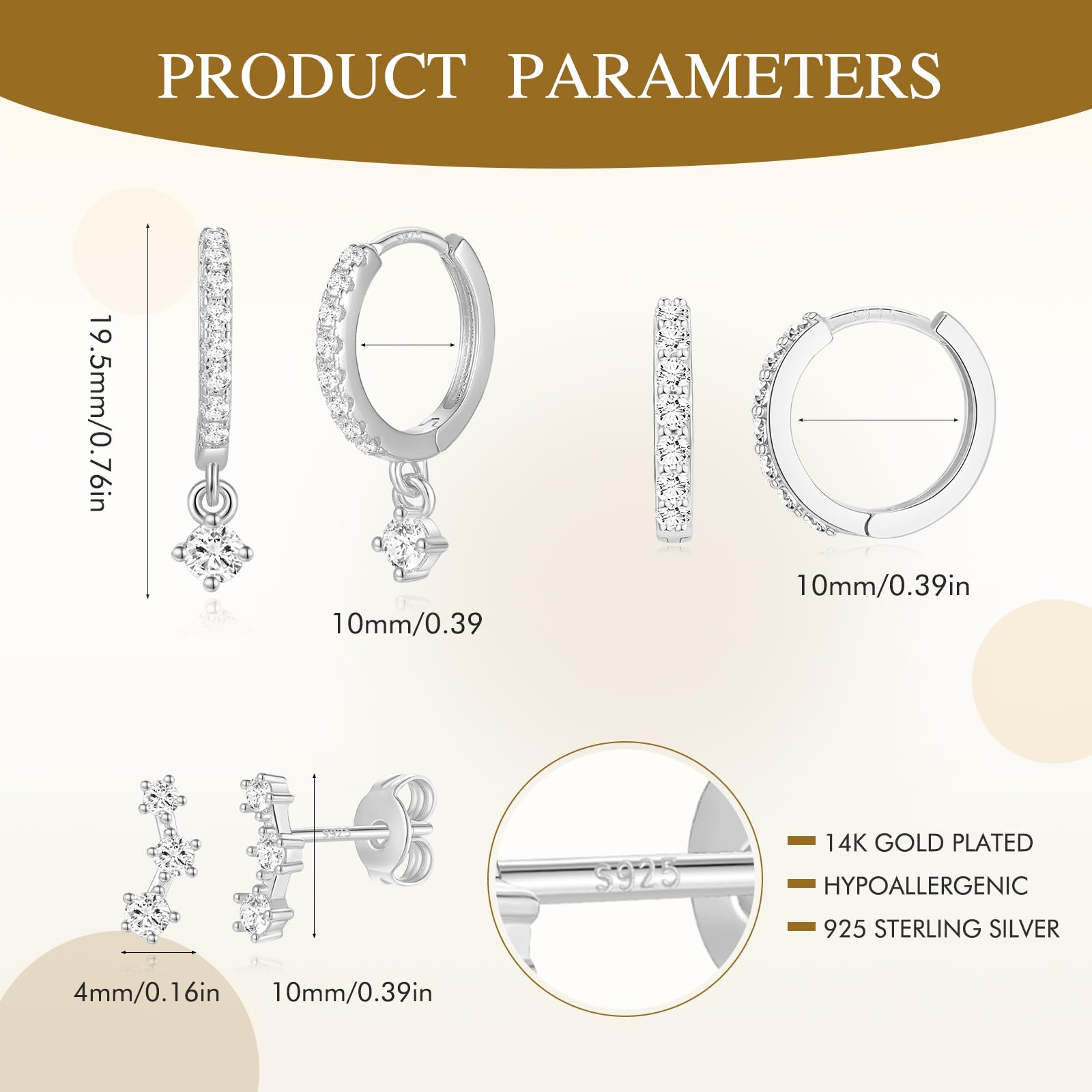 Angelady Gold Hoop Earrings Set for Women, Dainty 14K Gold Plated Huggies Earring, Sterling Silver Hypoallergenic Cartilage Earrings, Trendy Earring Stacks for Multiple Piercing Jewelry Gift(3 Pairs)