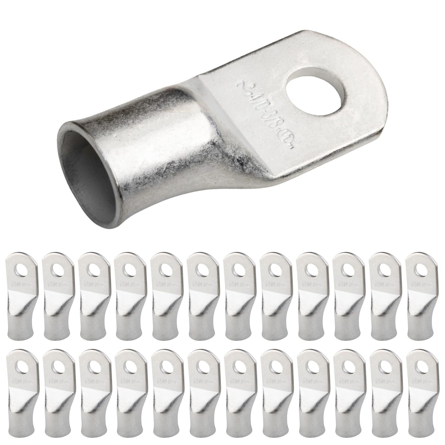 SELTERM 4/0 AWG (95 mm²) - 3/8" (M10) ⌀ Hole UL Marine Grade Wire Lugs, Battery Cable Ends, Tinned Copper Eyelets, Tubular Ring Terminal Connectors [B94] - 25 Pack