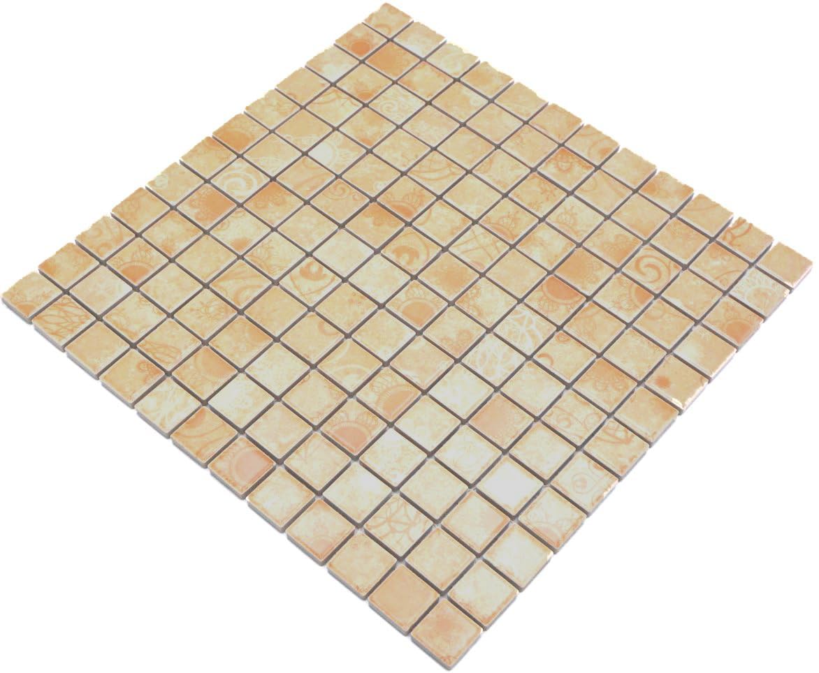 Mosaico quadrato Laceo Beige Ceramica Mosaico | 10 tappetini a mosaico