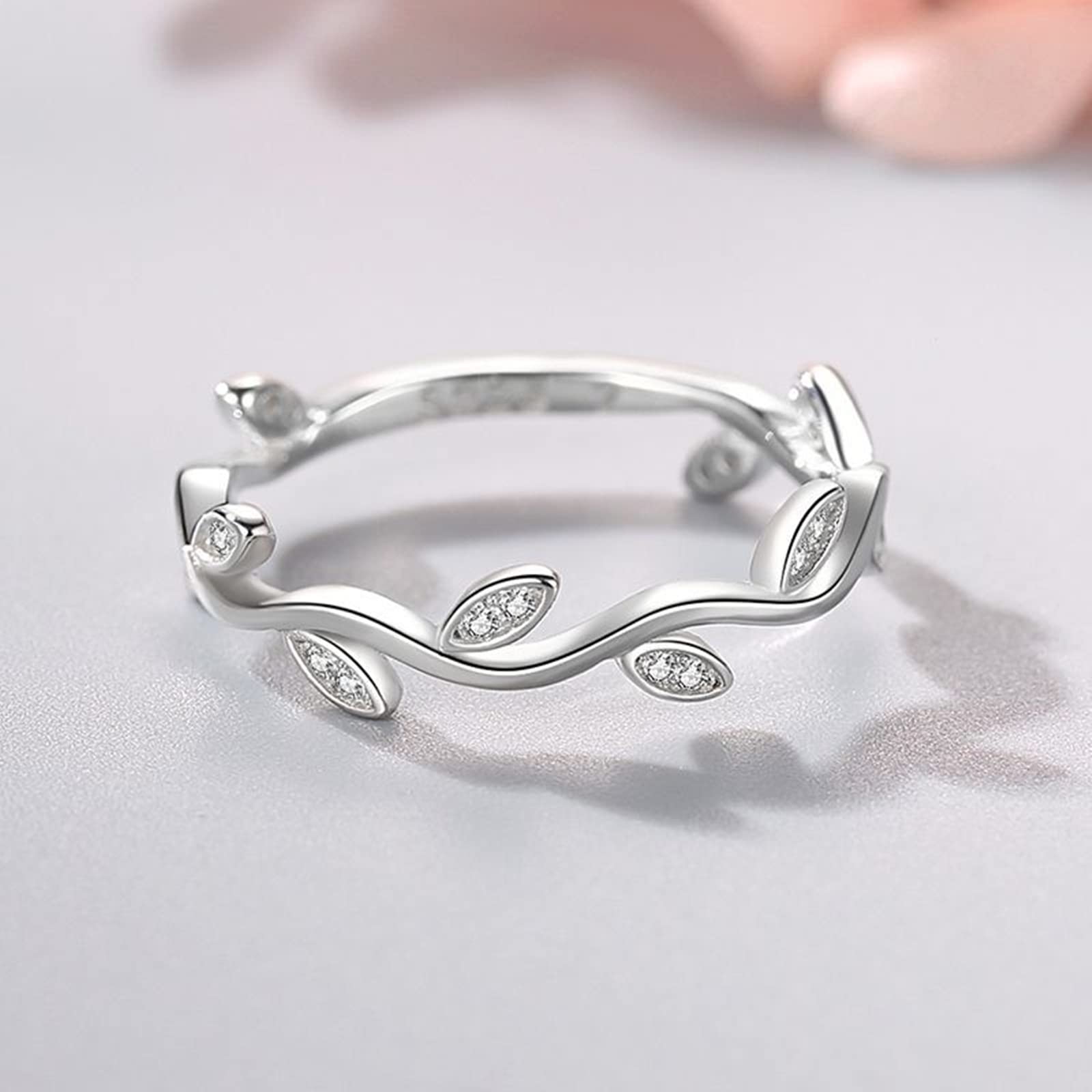 Anillos de plata de ley 925 para adolescentes niñas anillos ajustables para niñas hoja con circonita cúbica anillo de mujer tamaño ajustable