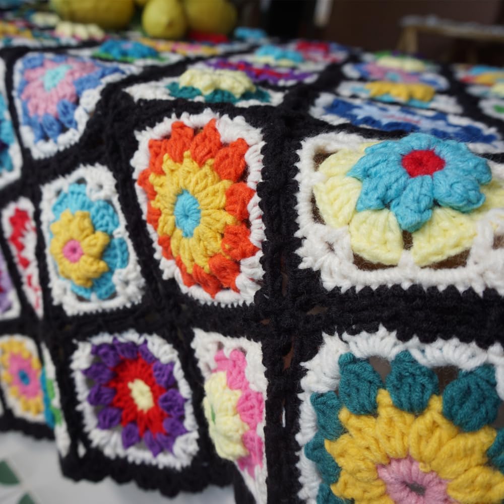 Handmade Crochet Throw Blanket Granny Blanket Sweater Style Year Round Gift Indoor Outdoor Travel Accent Throw for Sofa Comforter Couch Bed Recliner Living Room Bedroom Decor 47" x31"
