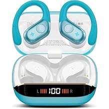 Qecnato Wireless Earbuds Bluetooth 5.4 Headphones 75H Stereo Deep Bass Sports Over Ear Buds with Earhooks, LED Display Bluetooth Earbuds with 4 ENC Mic, IP7 Waterproof Earphone for Running, Blue