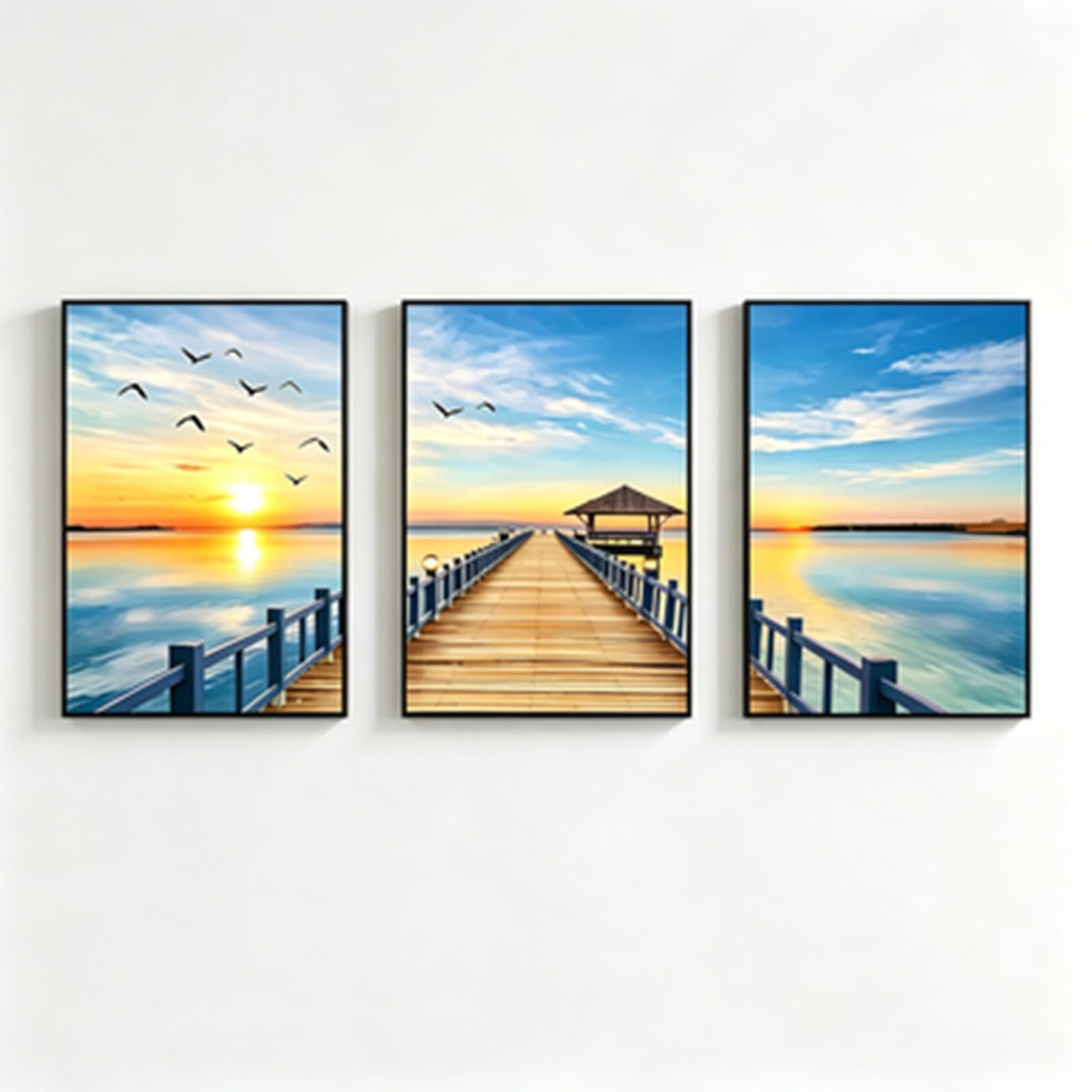 ZBELLO 3 piece set beach sunset wall painting, landscape art poster, sunset scenery home decoration painting, no border (40 * 50,ocean)