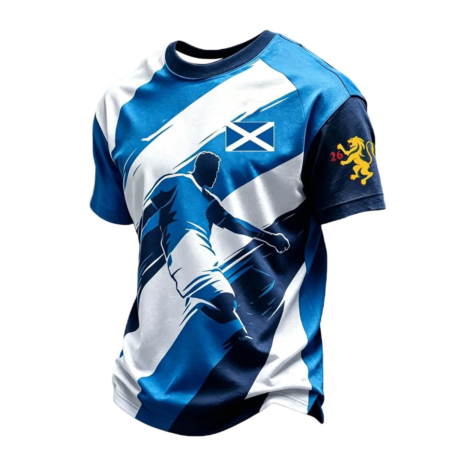 Graphic T Shirt Mens Scotland Flag Soccer T-Shirt Football 2026 Merchandise Retro Scotland Flag Short Sleeve Crewneck Tee for Football Fans & Supporters B Blue