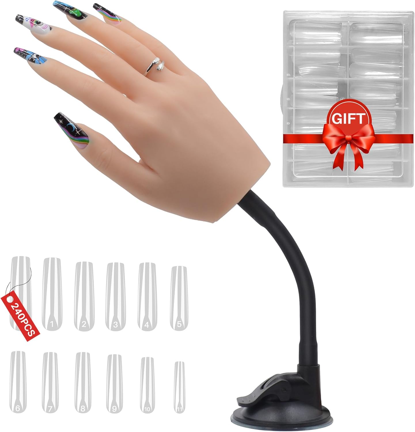 Fromeet Silicone Practice Hand for Acrylic Nails, Realistic White Nail