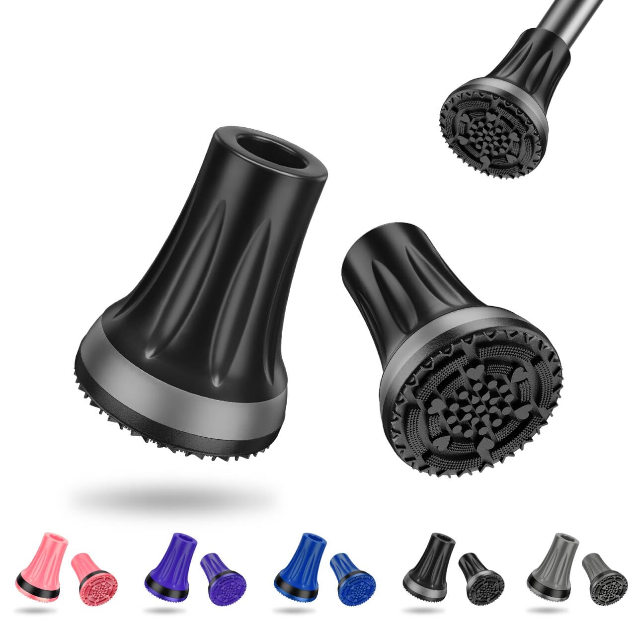 supregear Puntali per Bastone 16 mm (Confezione da 2), Tappi in Gomma Antiscivolo 5/8 inch (16 mm) di Ricambio per Bastoni da Passeggio e Trekking Anziani, Nero