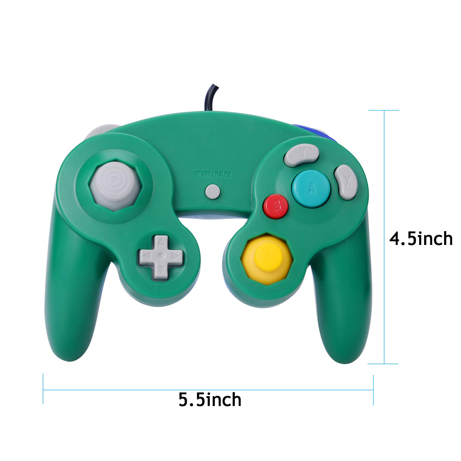 ONE250 Confezione da 2 controller classici per joypad con cavo, compatibile con Wii NGC Gamecube Game Cube (verde e giallo)