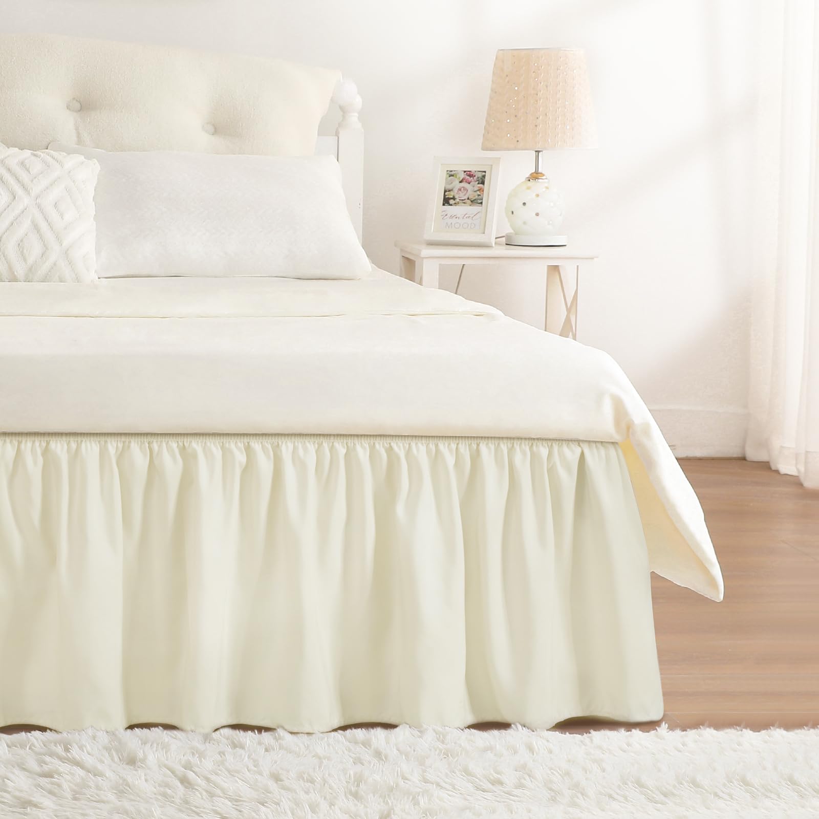 Photo 1 of RIMELA Ivory Bed Skirt Queen Size 15 Inch Drop, Elastic Bed Skirting for Bed Base and Frame, Bedding Dust Ruffle Easy to Install, Lightweight Wrap Around Adjustable Bedskirt
