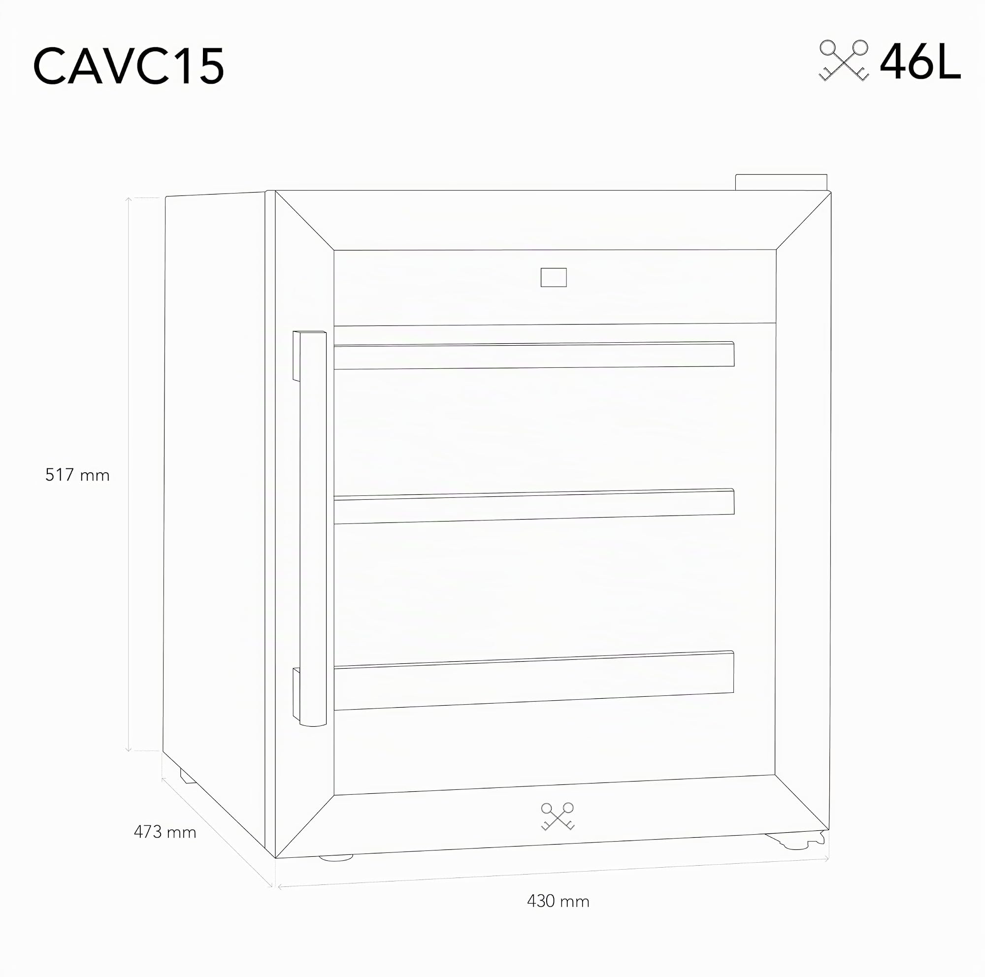 Les Petits Champs Vinoteca 15 botellas CAVC15 46L, Puerta acero inoxidable, Anti-UV, Sistema termodinámico, Regulable de 4°C a 18°C, Silenciosa, Iluminación LED, 2 estantes