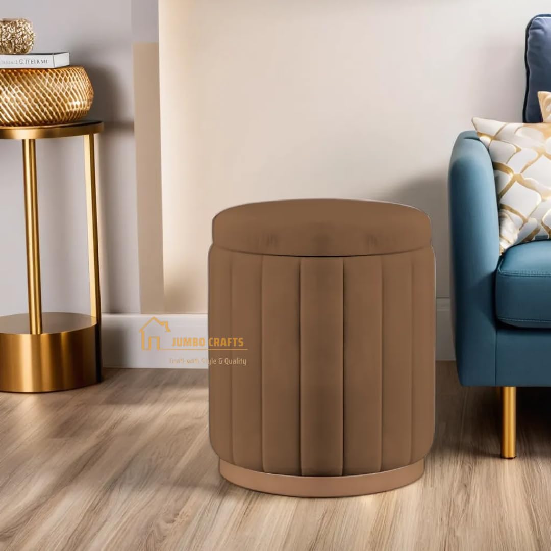 Ottoman Pouffes for Sitting Stool for Living Room Sitting - Puffy Wooden Stools - Chair Living Room Furniture - Footrest Pouf Foot Stool for Office Room Décor - (Brown)-image-46