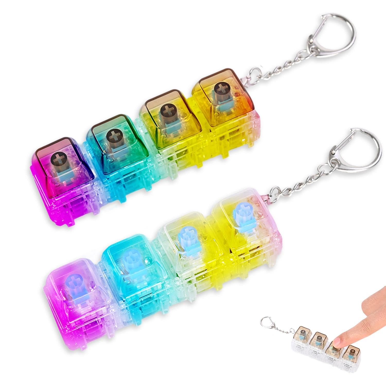 2Pcs Light Up Keyboard Fidget, Multicolor Keyboard Fidget Keychain, Stress Relief Clicky Keyboard Keyring for Adults