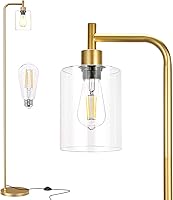 Vista 18 de Lámparas de pie para sala de estar, lámpara de pie industrial con pantalla de vidrio, lámpara de pie blanca moderna con bombillas LED, lámpara