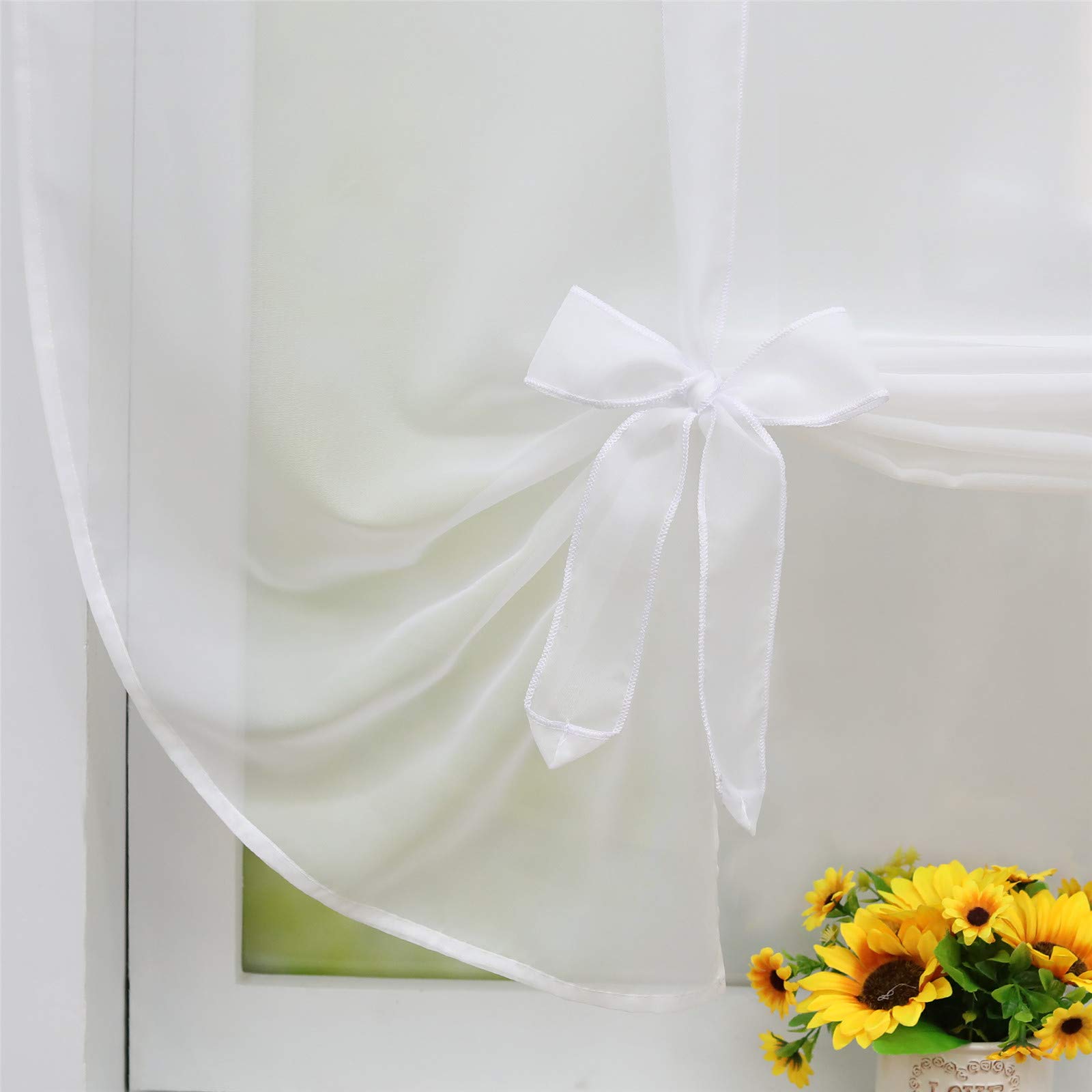 ESLIR Roman blind with loops, Roman curtains, voile curtains, kitchen tie curtain, transparent, loop blind, curtains - Image 3