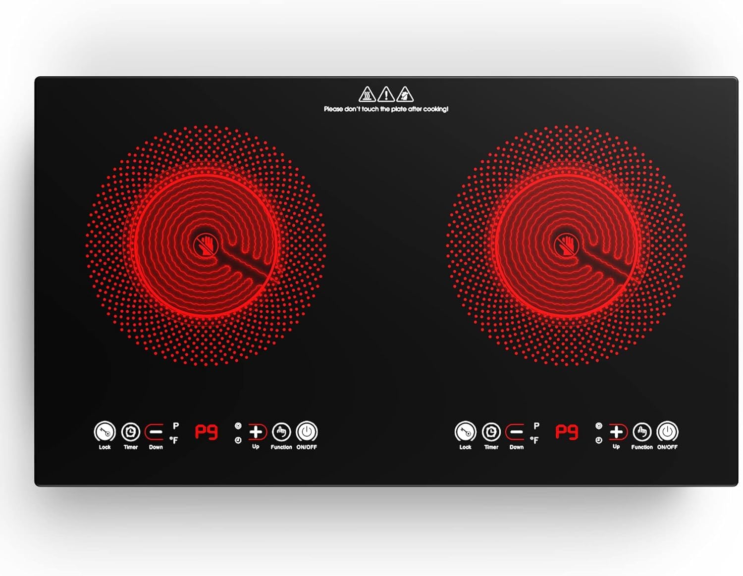 VBGK 2 Burner Glass Ceramic Hob, 3520W Two-Burner Glass Ceramic Plate With Plug, 9 Levels, Infrared Heating, Touch Control, Safety Lock, Integrated Or Portable