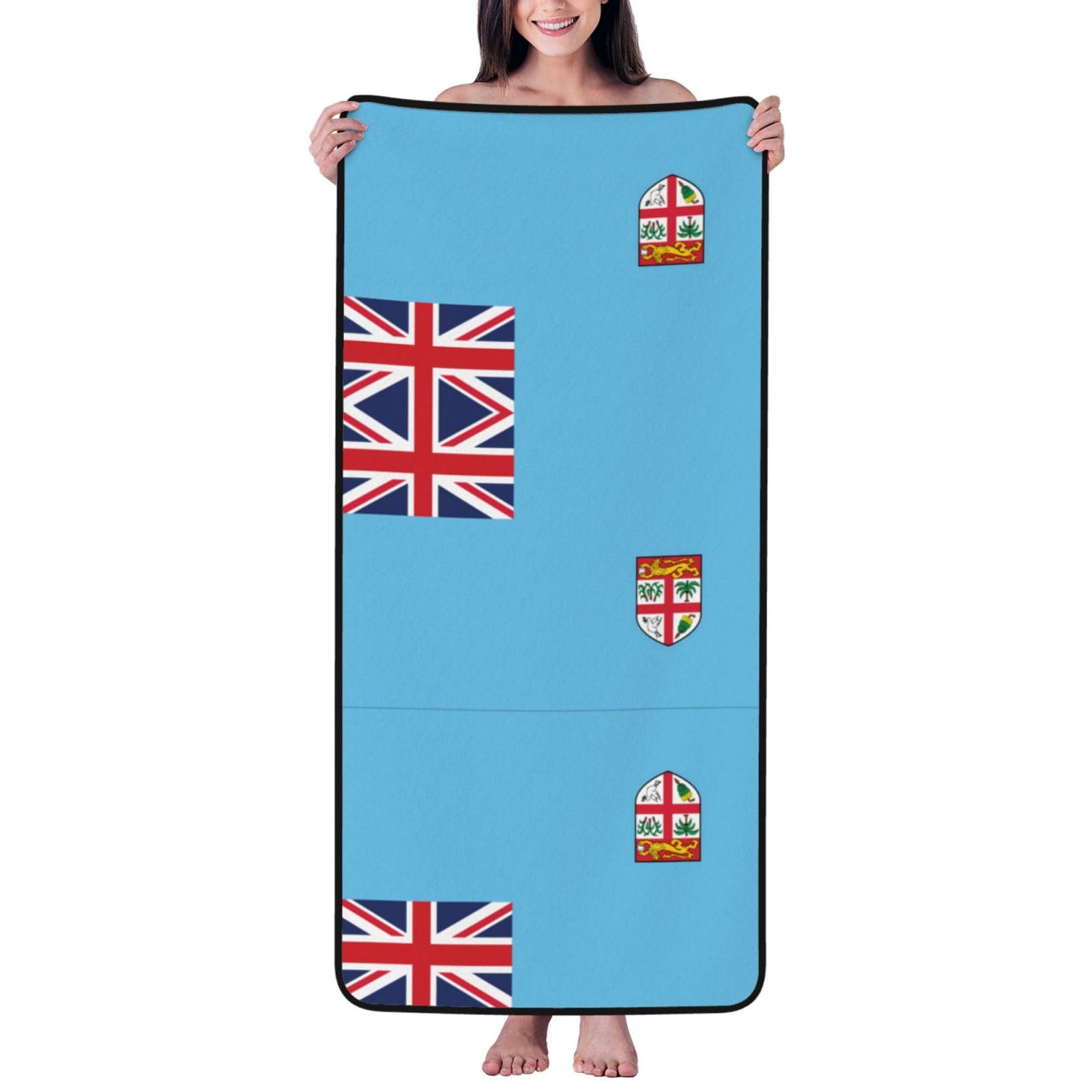 POEZJZW Fiji Flag Printing Towel Coral Velvet Highly Absorbent Hand Towel For Hotels, Bathrooms, Showers, Spas 27x55in Black Hemming