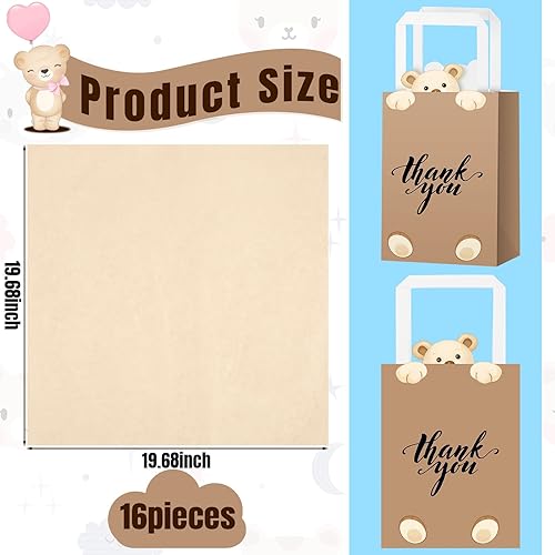 Miniatura 3 de Eersida 16 bolsas de regalo de agradecimiento con asas de pañuelo, decoración de cumpleaños de oso de baby shower, bolsas de papel de
