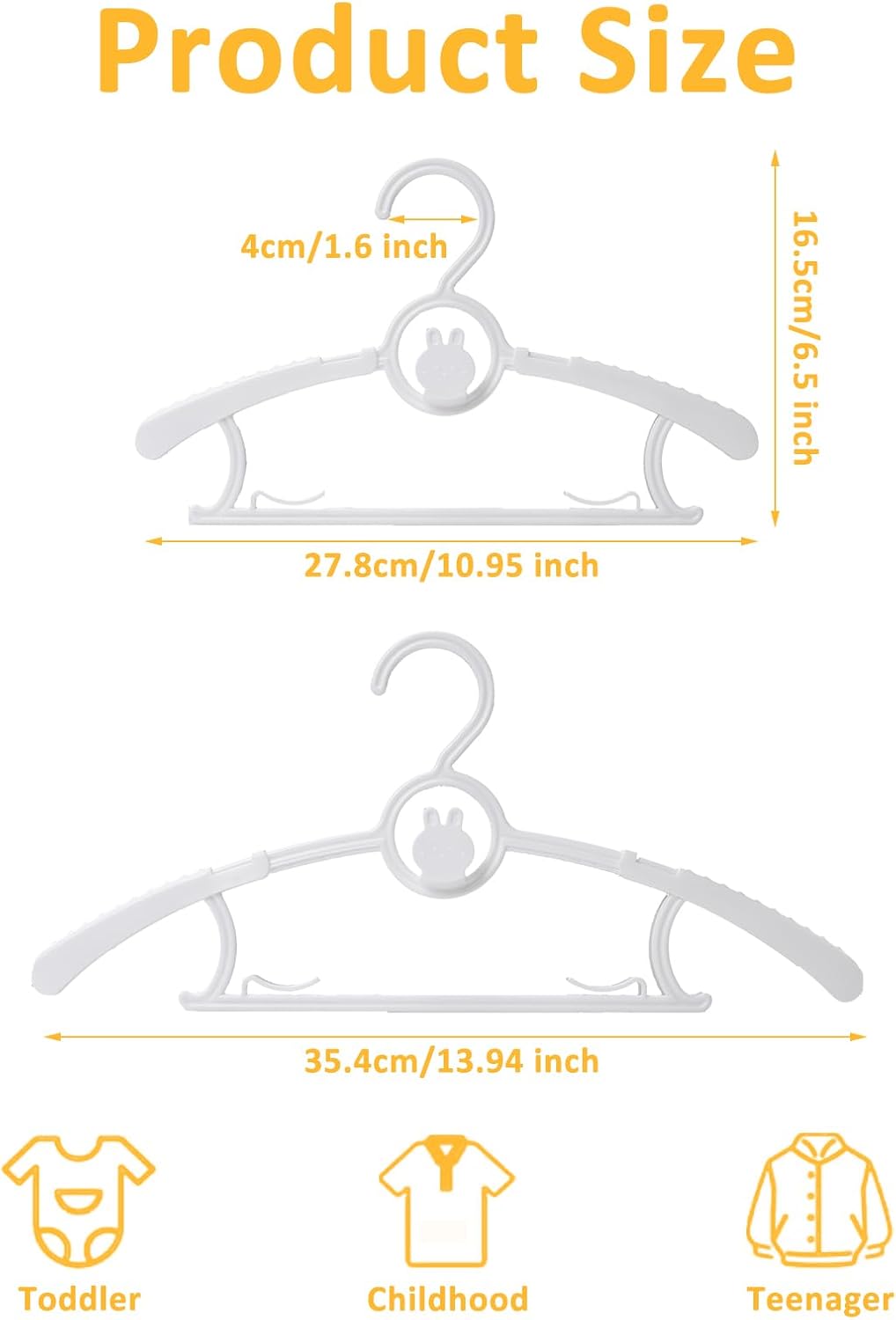 50 Pack Baby Hangers, 11"-14" Adjustable Infant Hanger, Non-Slip Kids Hanger, Space Saving Plastic Hangers for Girl Boy Toddler Kids Child (White) - Image 2