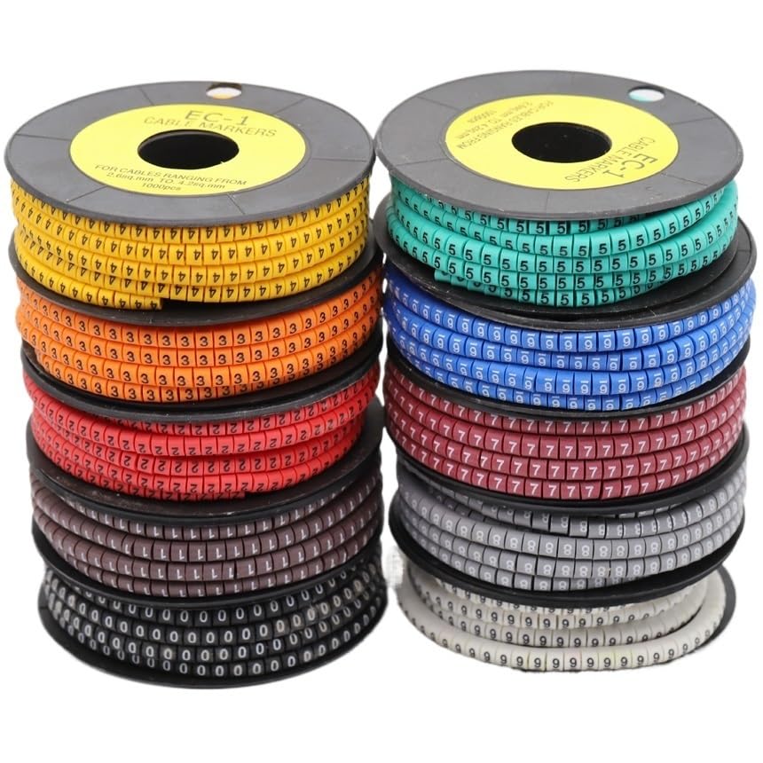 Etiquetas Para Cables EC-0 EC-1 EC-2 EC-3 0-9 Número Numérico Impresión Manga Tubo Etiqueta Red Cable Etiquetado(1000Pcs EC-2)