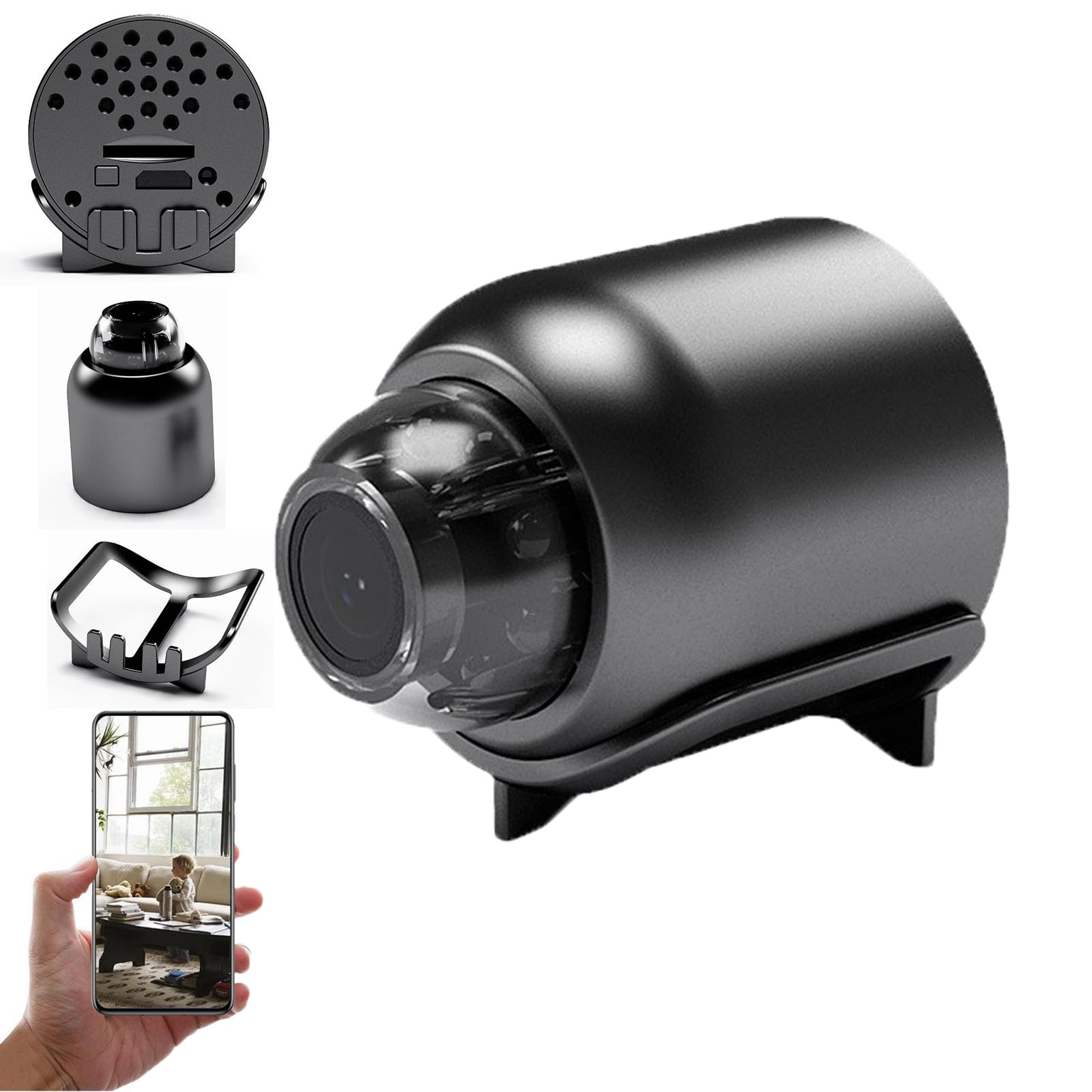 JDIV Cámara ojo de gato, mini cámara X5 inalámbrica, WiFi HD 1080p, visión nocturna y activación de movimiento (sin tarjeta)