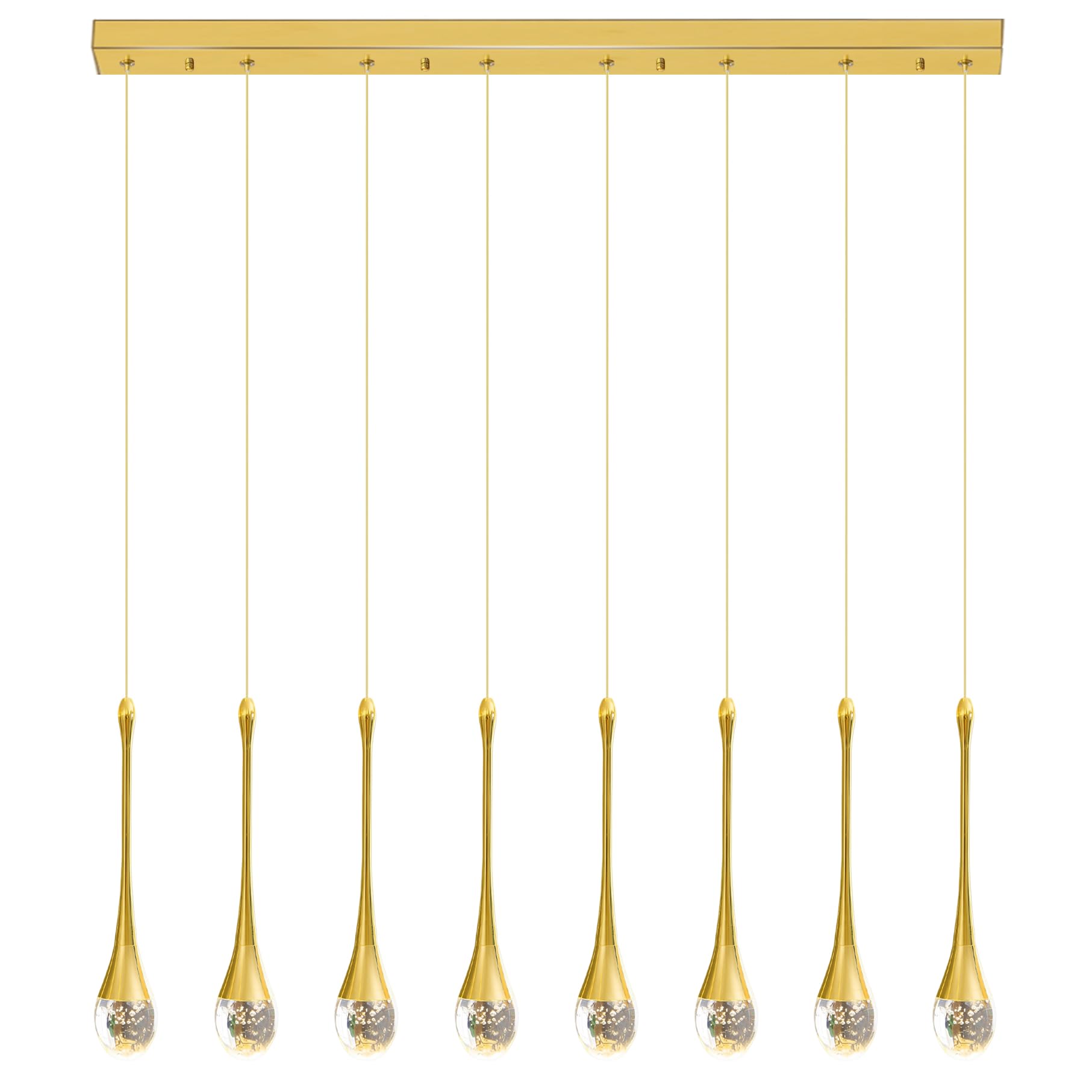 FYZDLAOR 8-Light Linear Crystal Chandeliers LED 3CCT Dimmable Raindrop Pendant Lights Flush Mount Chandelier Fixtures for Dining Room Kitchen Counter Ceiling Lighting