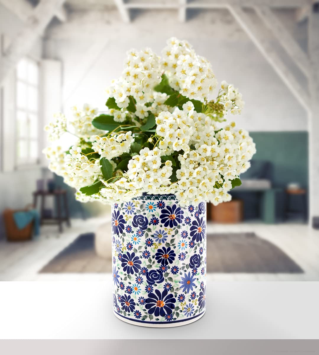 Bunzlauer Keramik Blumenvase, Ø13.8 cm, H=17.6 cm, Dekor DU126