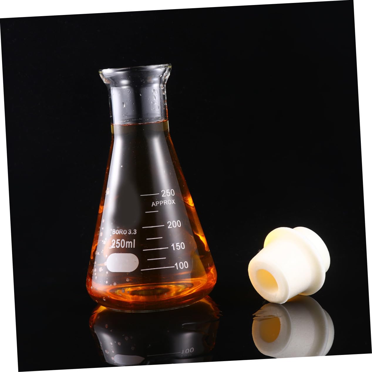 Kichvoe Matraz Erlenmeyer De Vidrio Matraz Cónico Matraz De Vidrio De Boca Ancha Matraces Aforados Con Tapón De Goma (250 Ml)