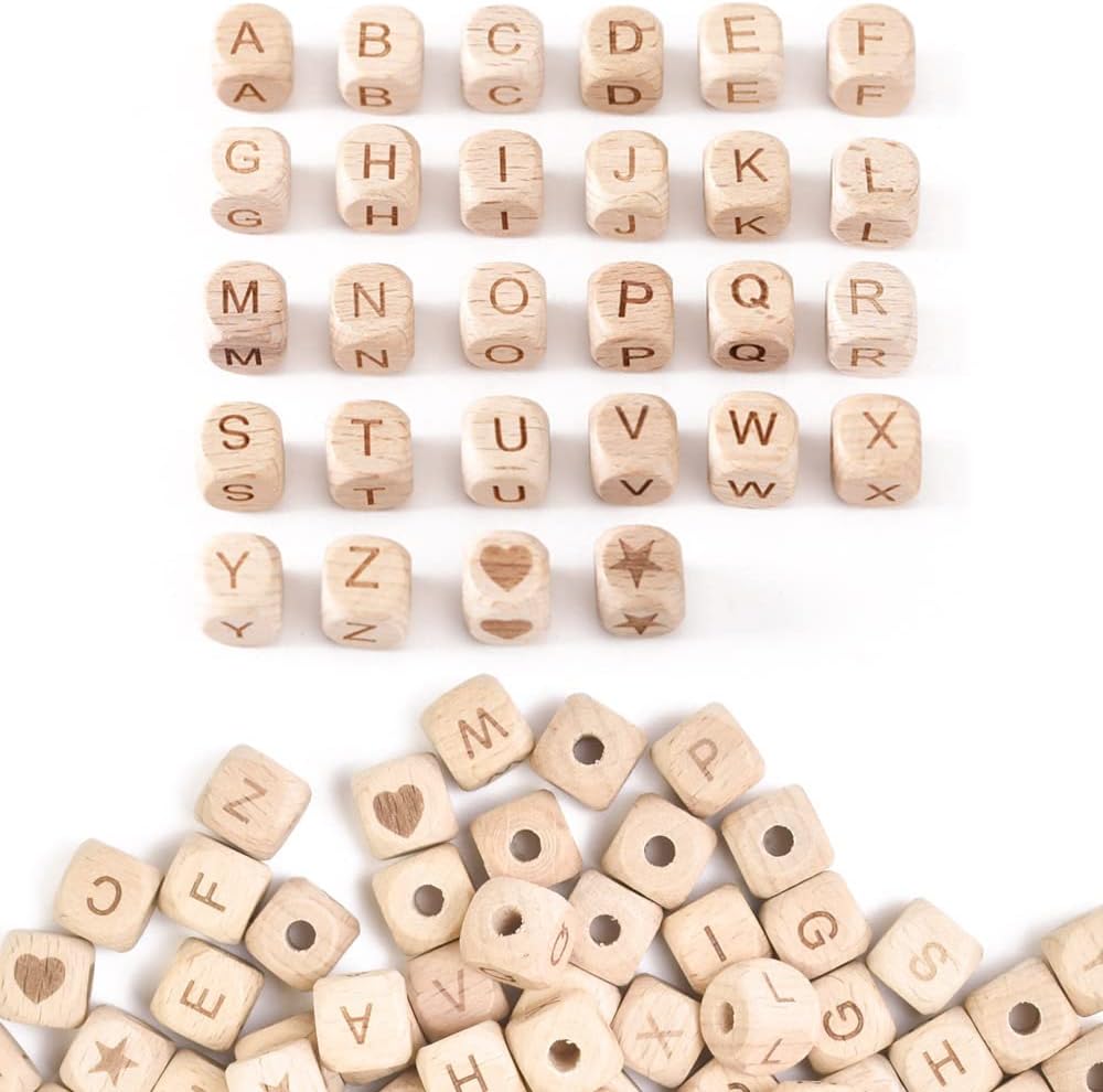 SIYINGSAERY Alphabet Wooden Beads Kit for Fake Clip Necklace Jewelry Bracelet Making