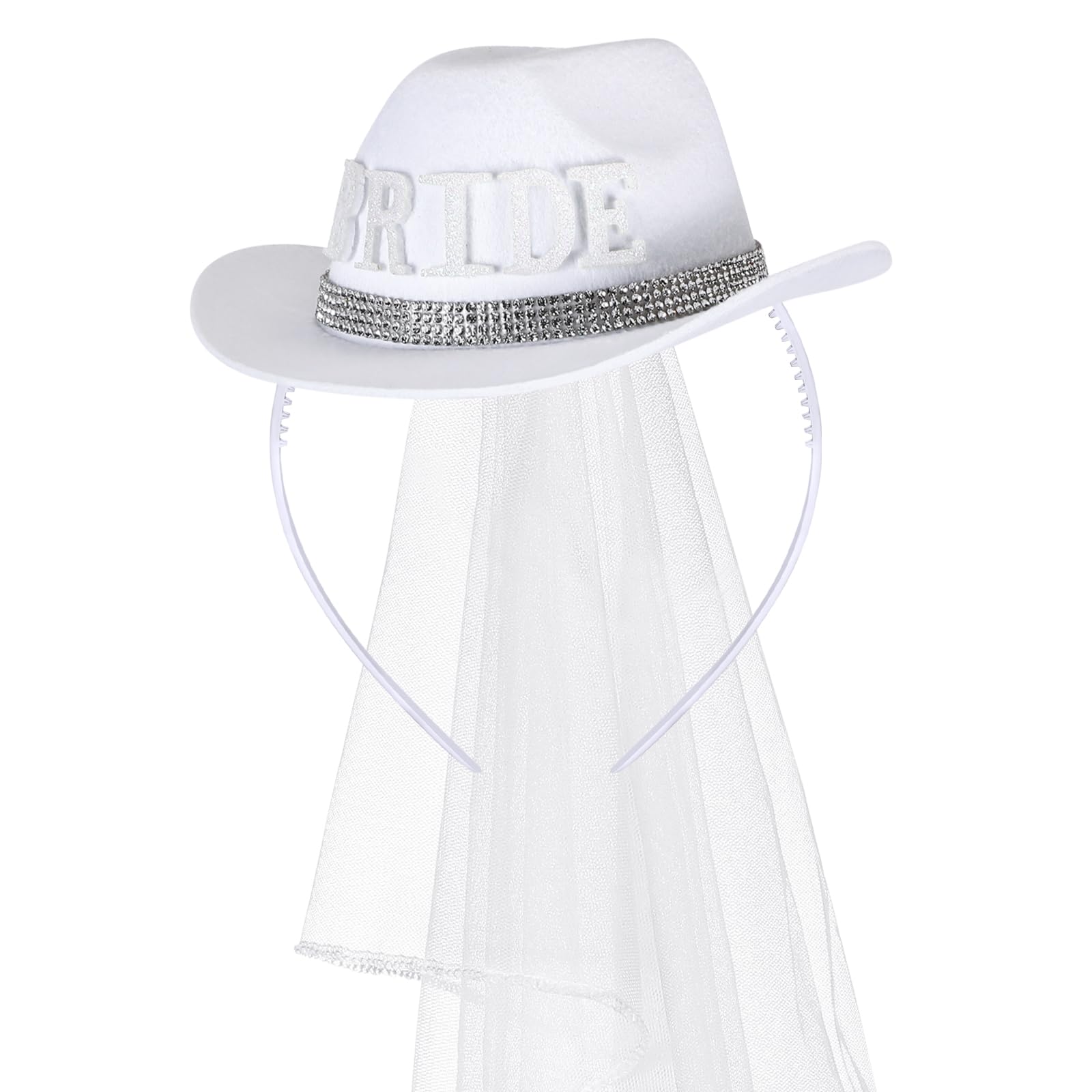 Cozypower White Cowgirl Hat Headband Mini Cowboy Hat Headband Cowgirl Women's Costume Headwear for Bachelorette Party Birthday (Bride)