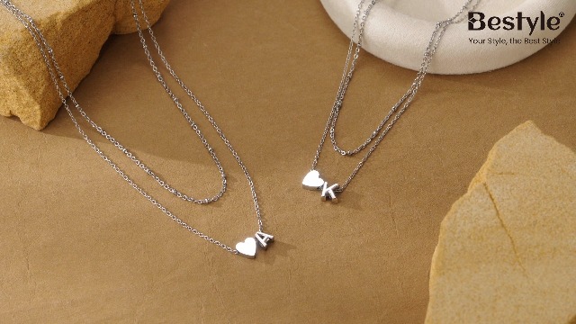 Collana Iniziale 2 Pezzi In Acciaio Inossidabile Con Cuore Di Zircone – Regalo Personalizzato Per Lei, Disponibile In Oro O Argento