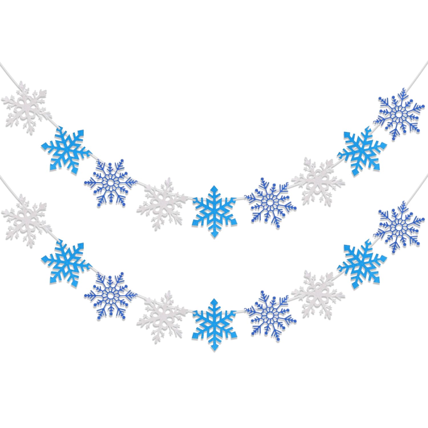 RmKbe 2pcs Glitter Snowflake Garland Banner Winter Wonderland Banner Decorations White Blue Snowflake Banners Christmas Holiday Hanging Decoration for Home Office