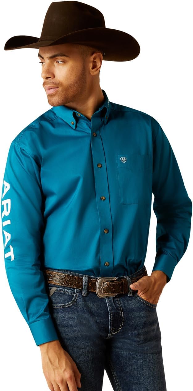 ARIAT Male Team Logo Twill Classic Fit Shirt Sea Scape USA 3X-Large