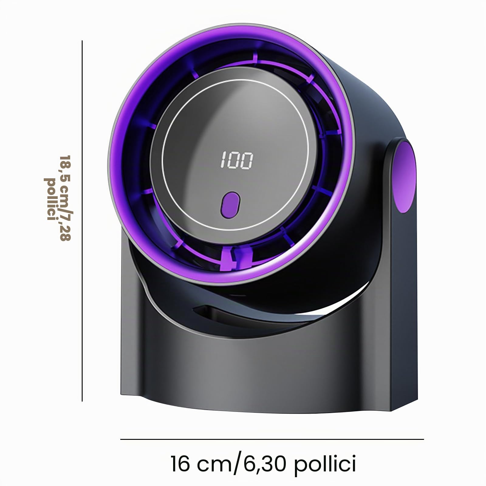 Ventilatore senza Pale, Silenzioso e da Parete con Display Digitale LED e 100 Velocità, Ventola di Circolazione Raffrescante, Ricaricabile, Ideale per Casa, Ufficio, Camera da Letto, Cucina